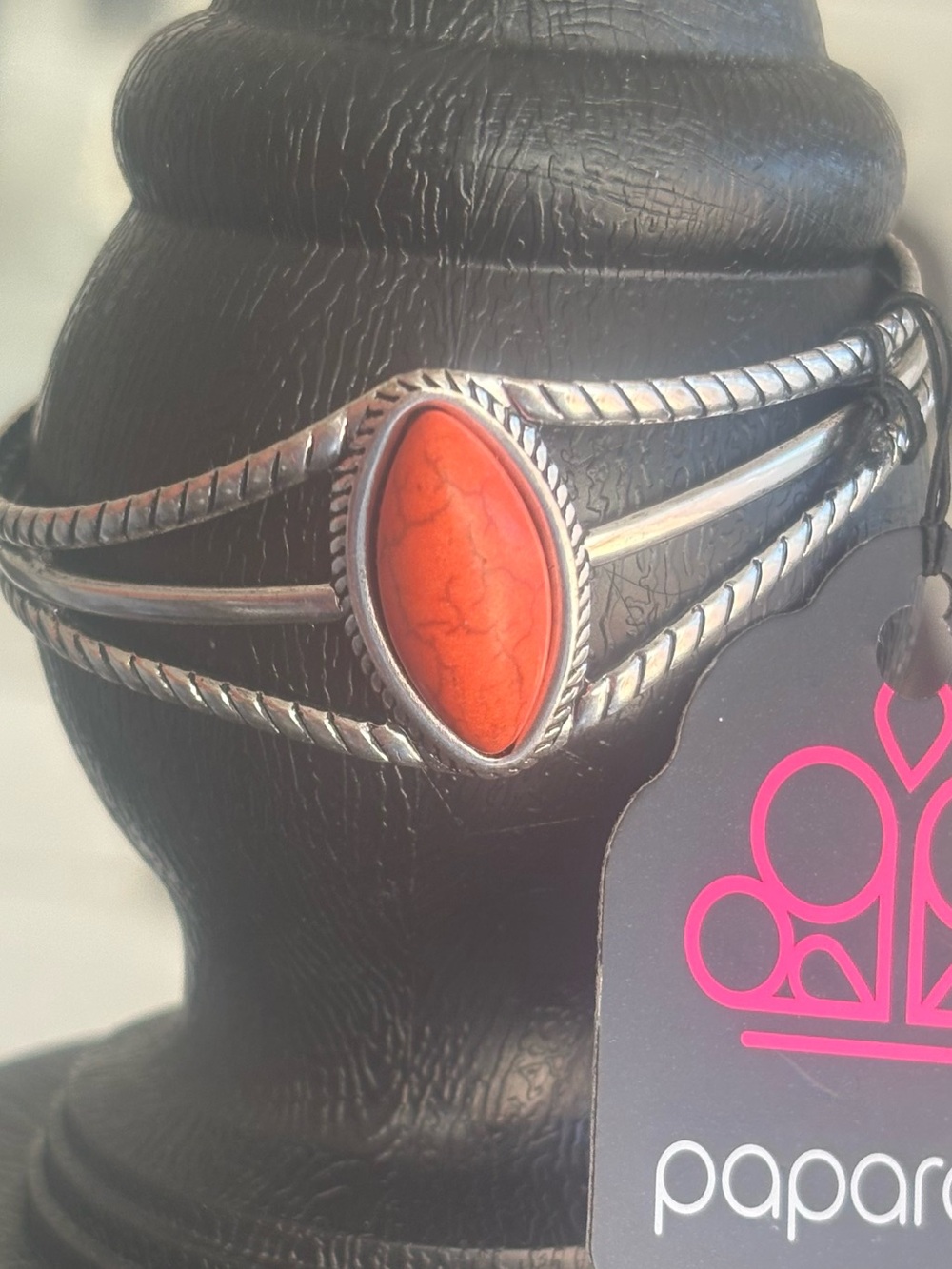 Paparazzi Orange Stone Silver-Tone Cuff Bracelet